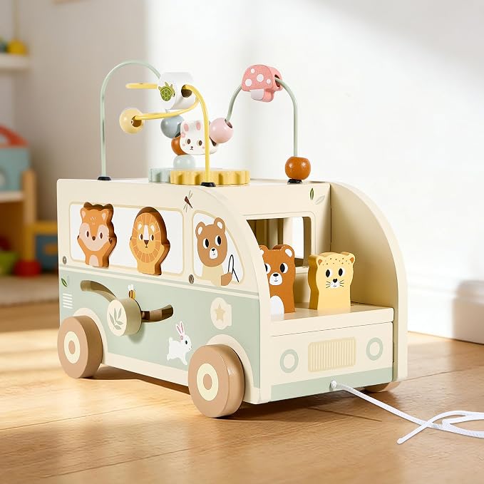 Wooden Montessori Push and Pull Cars for Toddlers Learning Play