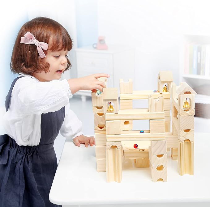 Wooden Marble Run Building Set for Kids Creative Learning