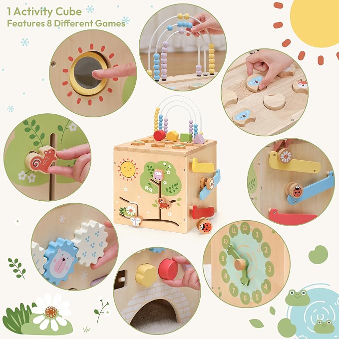 Wooden Montessori Activity Cube for Toddlers and Early Learning Fun