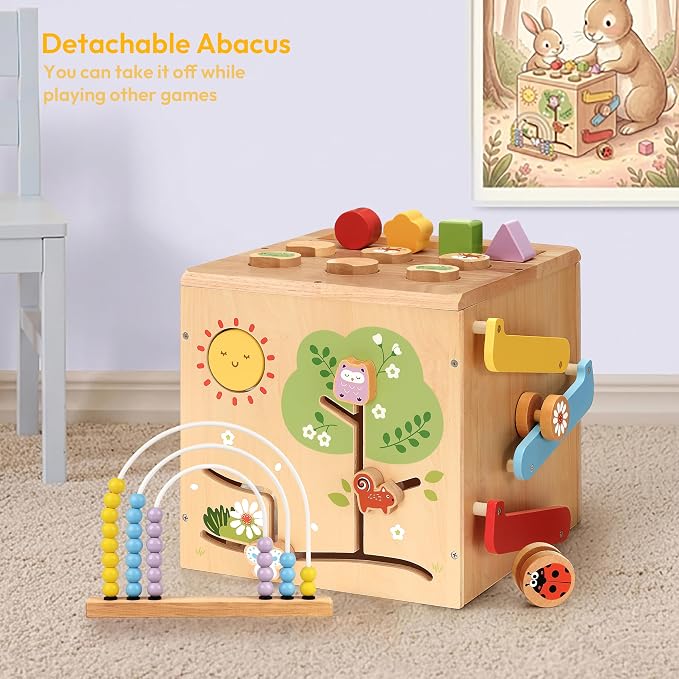 Wooden Montessori Activity Cube for Toddlers and Early Learning Fun