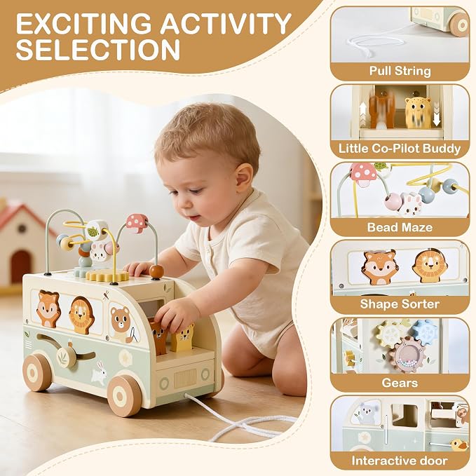Wooden Montessori Push and Pull Cars for Toddlers Learning Play