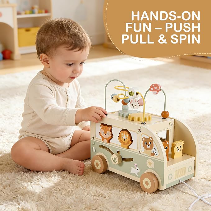 Wooden Montessori Push and Pull Cars for Toddlers Learning Play